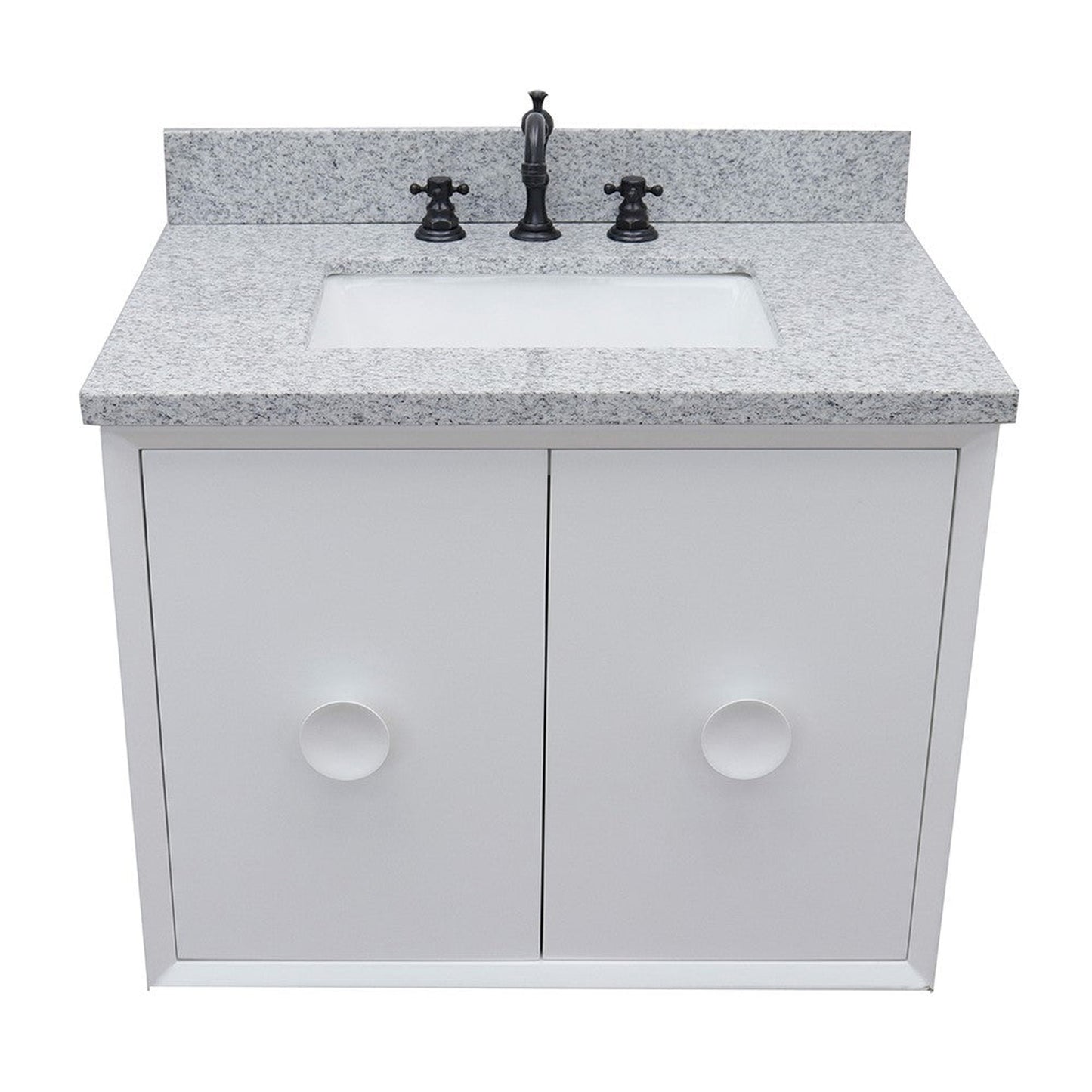 Bellaterra Home Stora 31" 2-Door 1-Drawer White Wall-Mount Vanity Set With Ceramic Undermount Rectangular Sink and Gray Granite Top