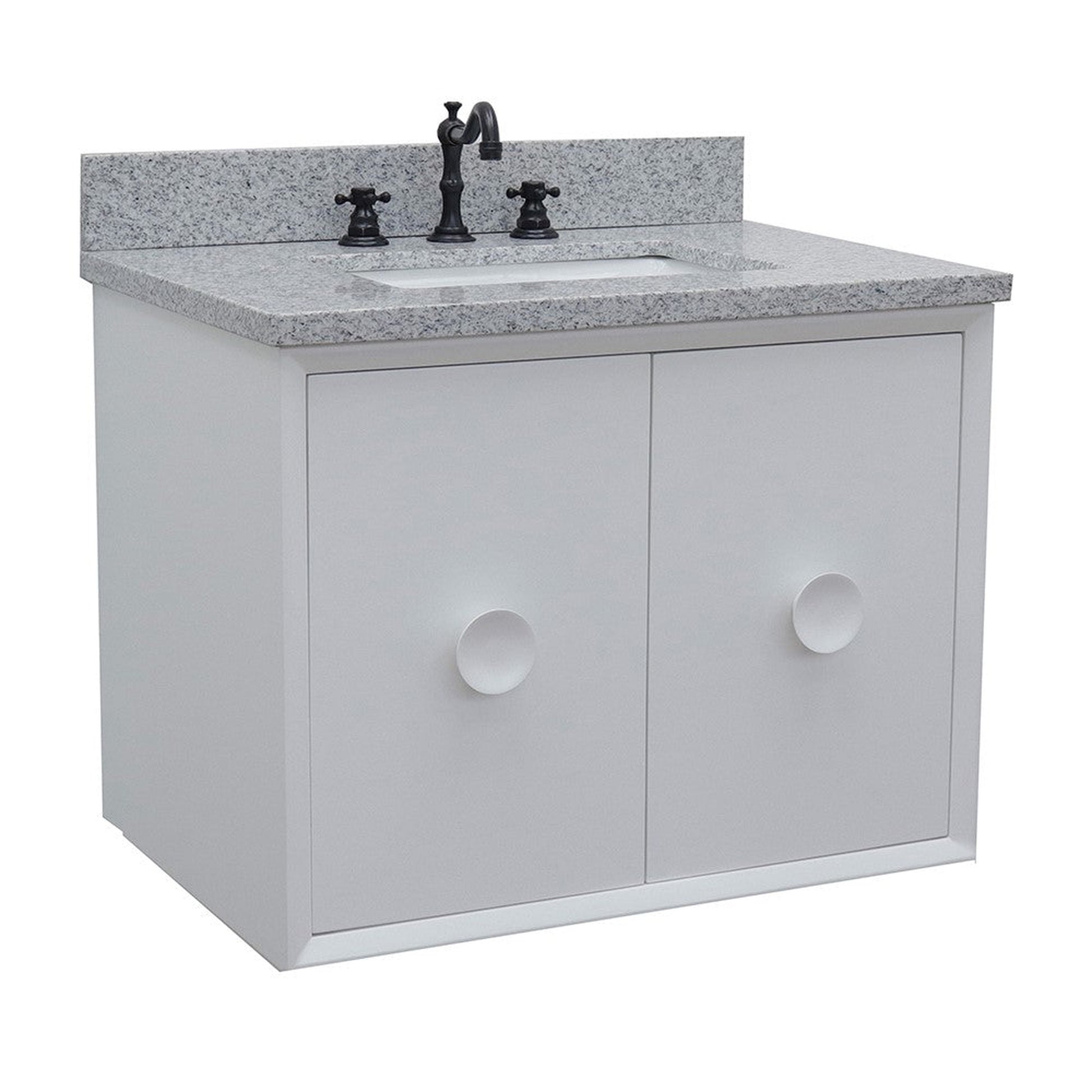 Bellaterra Home Stora 31" 2-Door 1-Drawer White Wall-Mount Vanity Set With Ceramic Undermount Rectangular Sink and Gray Granite Top