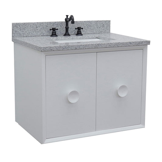 Bellaterra Home Stora 31" 2-Door 1-Drawer White Wall-Mount Vanity Set With Ceramic Undermount Rectangular Sink and Gray Granite Top