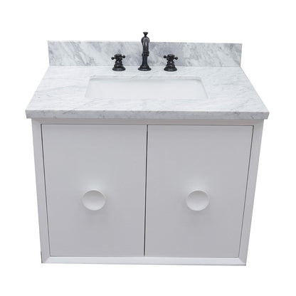 Bellaterra Home Stora 31" 2-Door 1-Drawer White Wall-Mount Vanity Set With Ceramic Undermount Rectangular Sink and White Carrara Marble Top