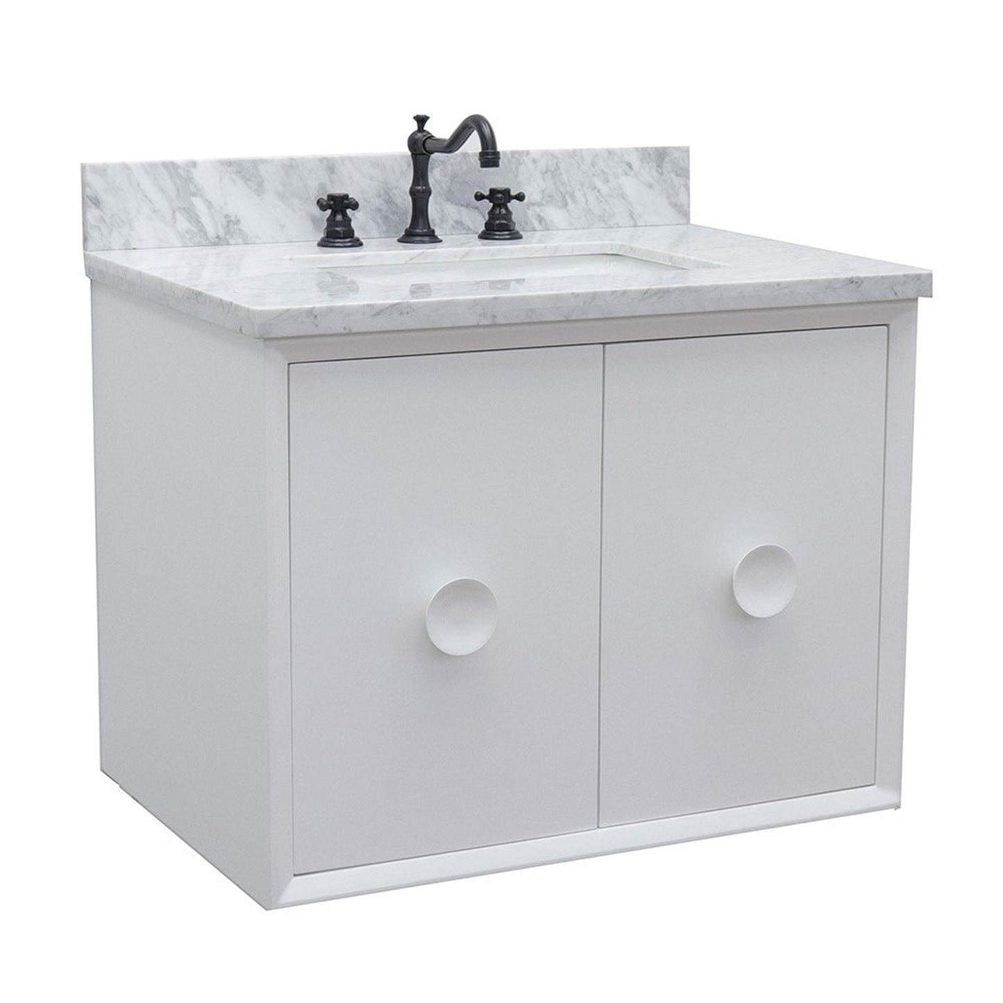 Bellaterra Home Stora 31" 2-Door 1-Drawer White Wall-Mount Vanity Set With Ceramic Undermount Rectangular Sink and White Carrara Marble Top