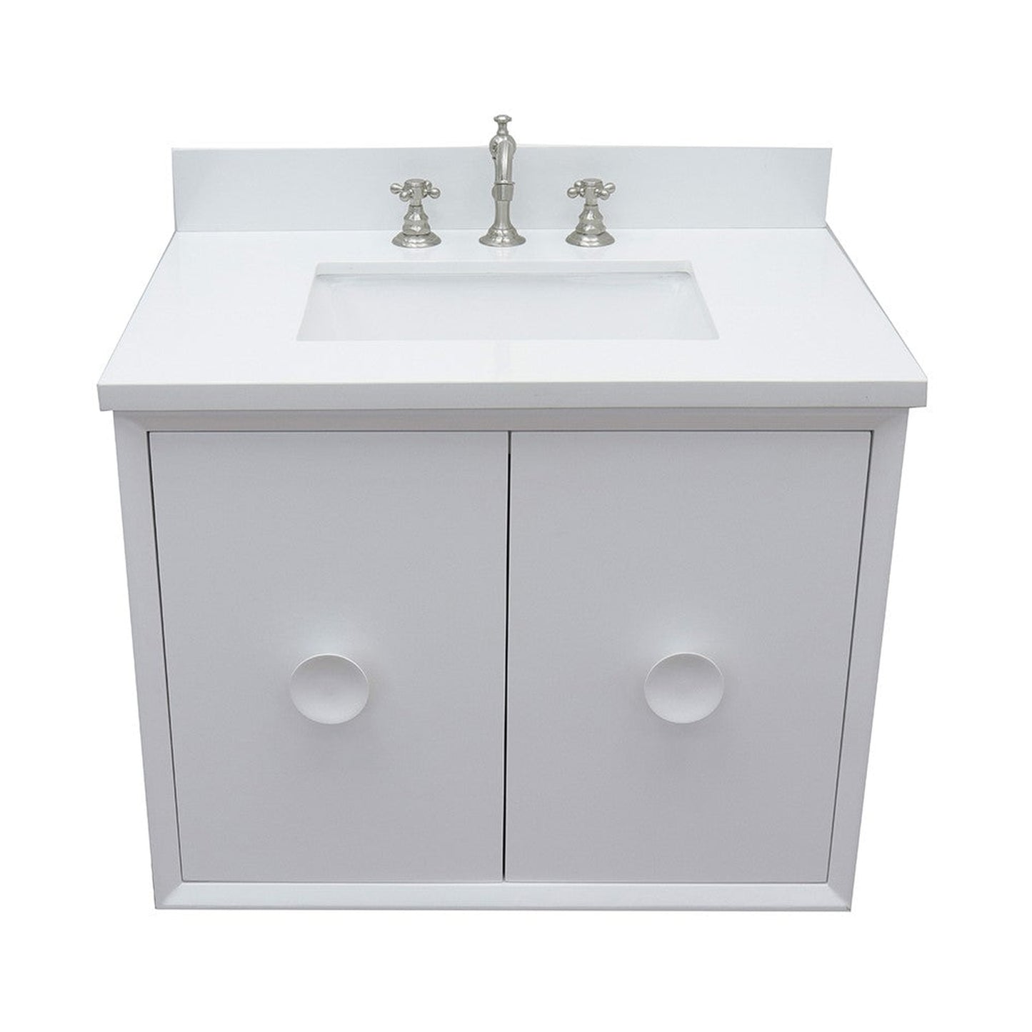 Bellaterra Home Stora 31" 2-Door 1-Drawer White Wall-Mount Vanity Set With Ceramic Undermount Rectangular Sink and White Quartz Top