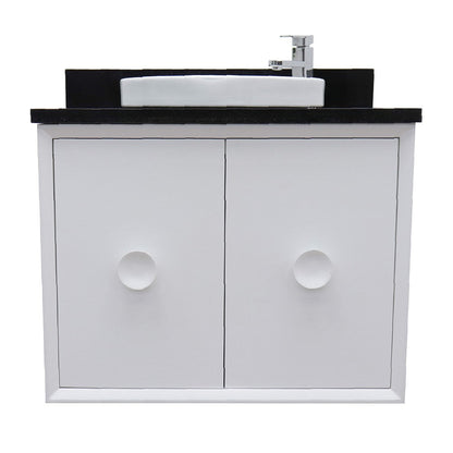 Bellaterra Home Stora 31" 2-Door 1-Drawer White Wall-Mount Vanity Set With Ceramic Vessel Sink and Black Galaxy Top