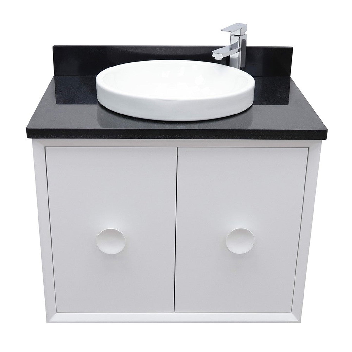 Bellaterra Home Stora 31" 2-Door 1-Drawer White Wall-Mount Vanity Set With Ceramic Vessel Sink and Black Galaxy Top