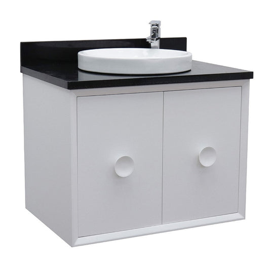 Bellaterra Home Stora 31" 2-Door 1-Drawer White Wall-Mount Vanity Set With Ceramic Vessel Sink and Black Galaxy Top