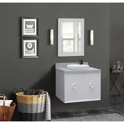 Bellaterra Home Stora 31" 2-Door 1-Drawer White Wall-Mount Vanity Set With Ceramic Vessel Sink and Gray Granite Top