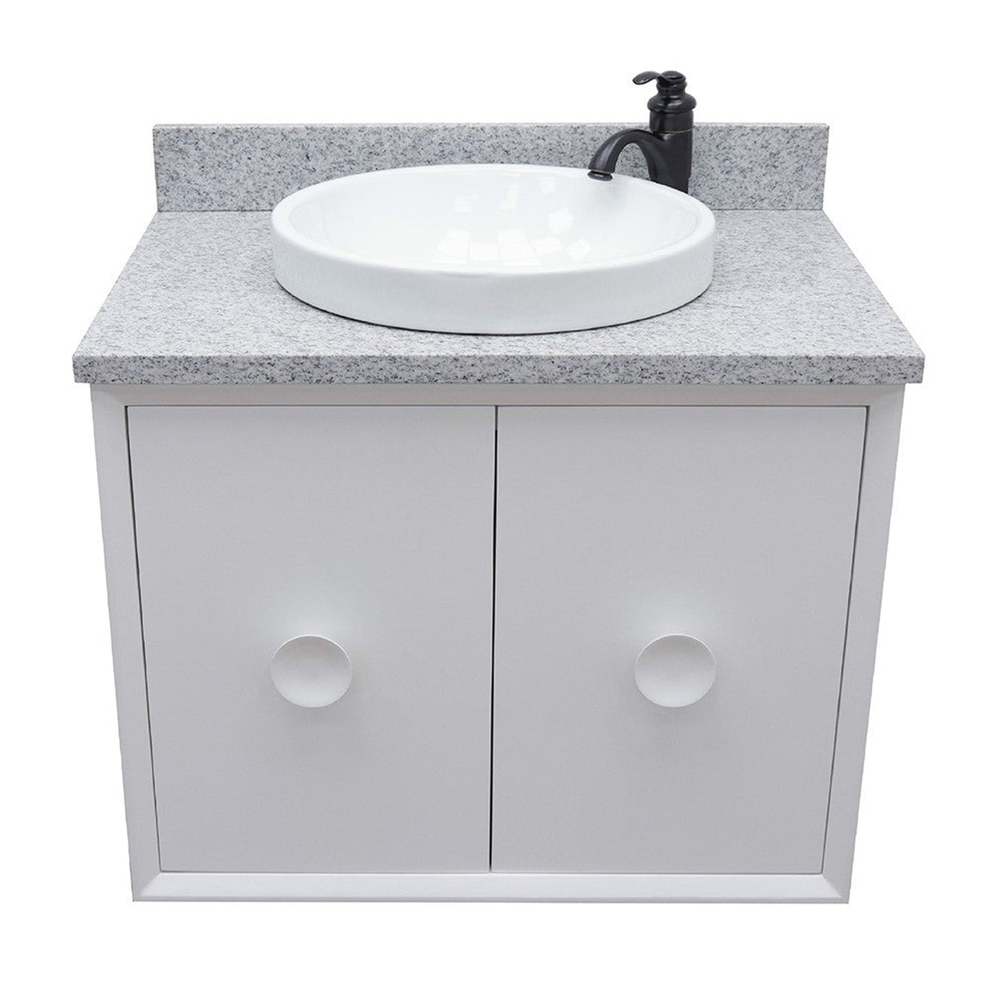 Bellaterra Home Stora 31" 2-Door 1-Drawer White Wall-Mount Vanity Set With Ceramic Vessel Sink and Gray Granite Top