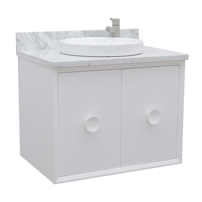 Bellaterra Home Stora 31" 2-Door 1-Drawer White Wall-Mount Vanity Set With Ceramic Vessel Sink and White Carrara Marble Top