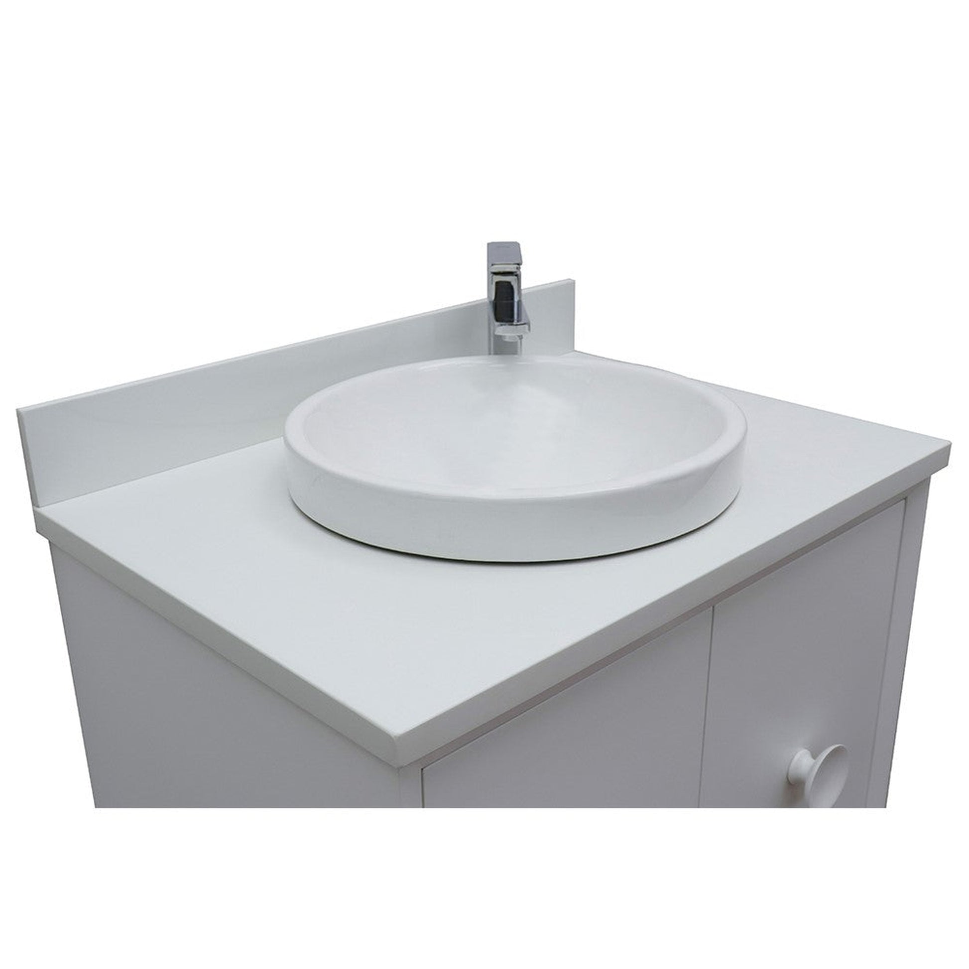 Bellaterra Home Stora 31" 2-Door 1-Drawer White Wall-Mount Vanity Set With Ceramic Vessel Sink and White Quartz Top