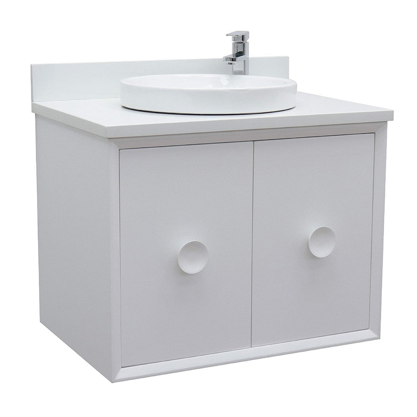 Bellaterra Home Stora 31" 2-Door 1-Drawer White Wall-Mount Vanity Set With Ceramic Vessel Sink and White Quartz Top