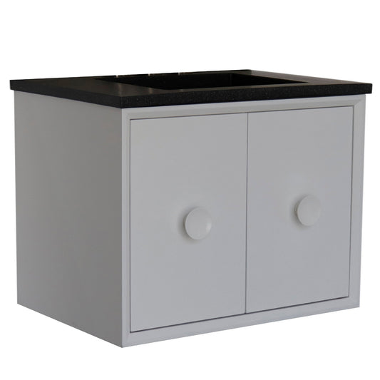 Bellaterra Home Stora 31" 2-Door 1-Drawer White Wall-Mount Vanity Set With Concrete Integrated Rectangular Ramp Sink and Black Concrete Top