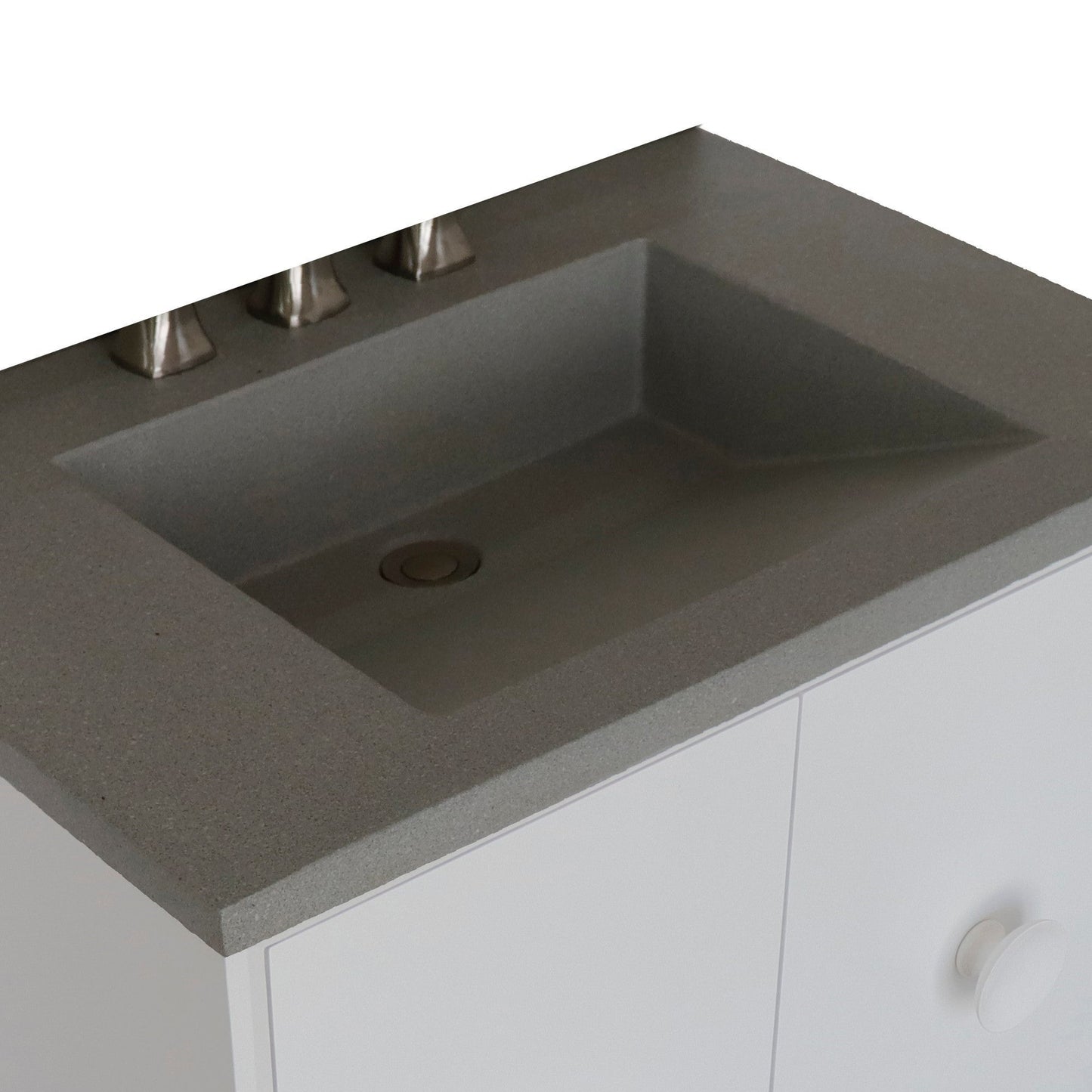 Bellaterra Home Stora 31" 2-Door 1-Drawer White Wall-Mount Vanity Set With Concrete Integrated Rectangular Ramp Sink and Gray Concrete Top