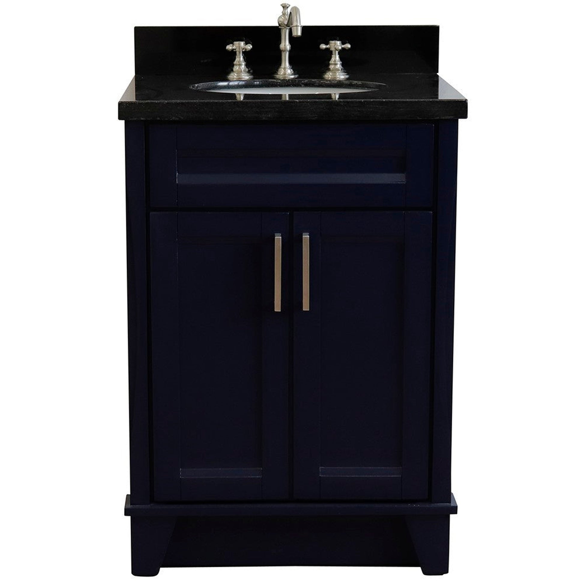 Bellaterra Home Terni 25" 2-Door 1-Drawer Blue Freestanding Vanity Set With Ceramic Undermount Oval Sink and Black Galaxy Granite Top