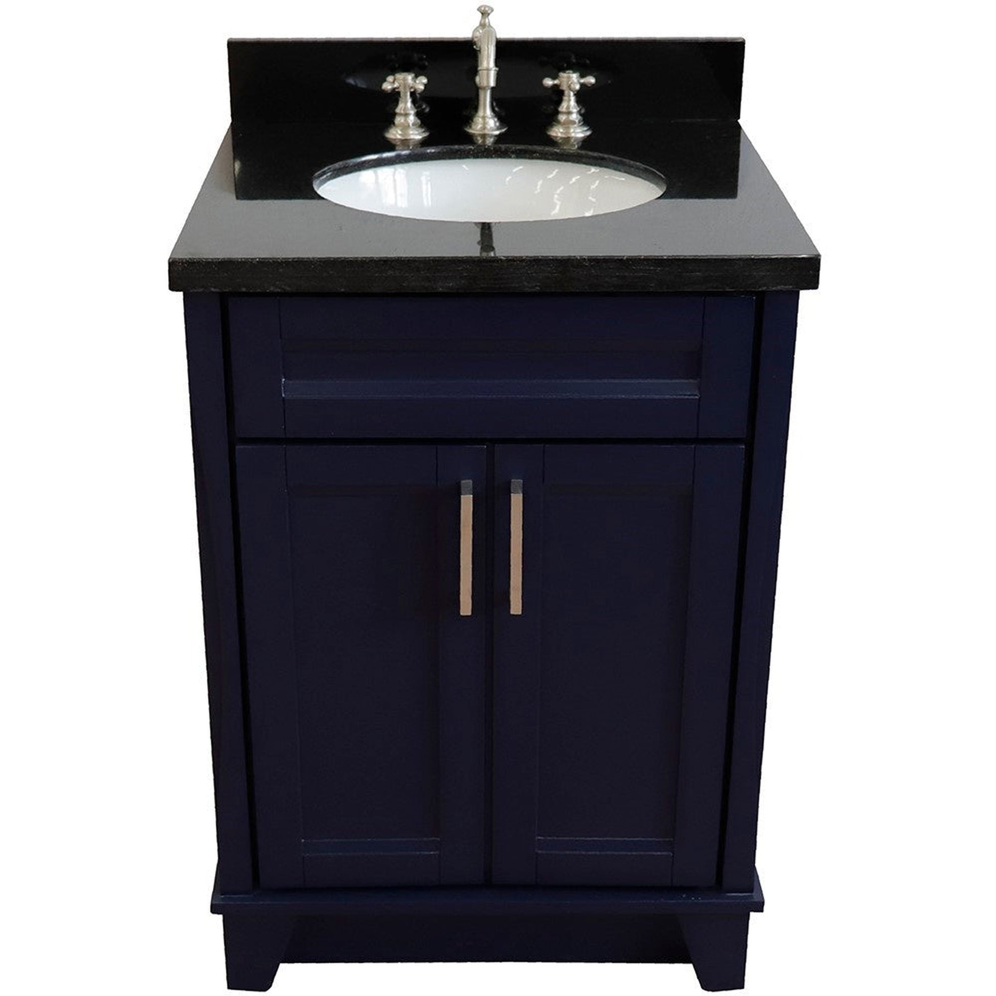 Bellaterra Home Terni 25" 2-Door 1-Drawer Blue Freestanding Vanity Set With Ceramic Undermount Oval Sink and Black Galaxy Granite Top