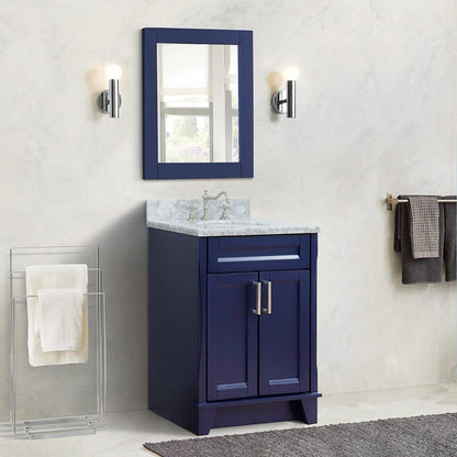 Bellaterra Home Terni 25" 2-Door 1-Drawer Blue Freestanding Vanity Set With Ceramic Undermount Oval Sink and White Carrara Marble Top