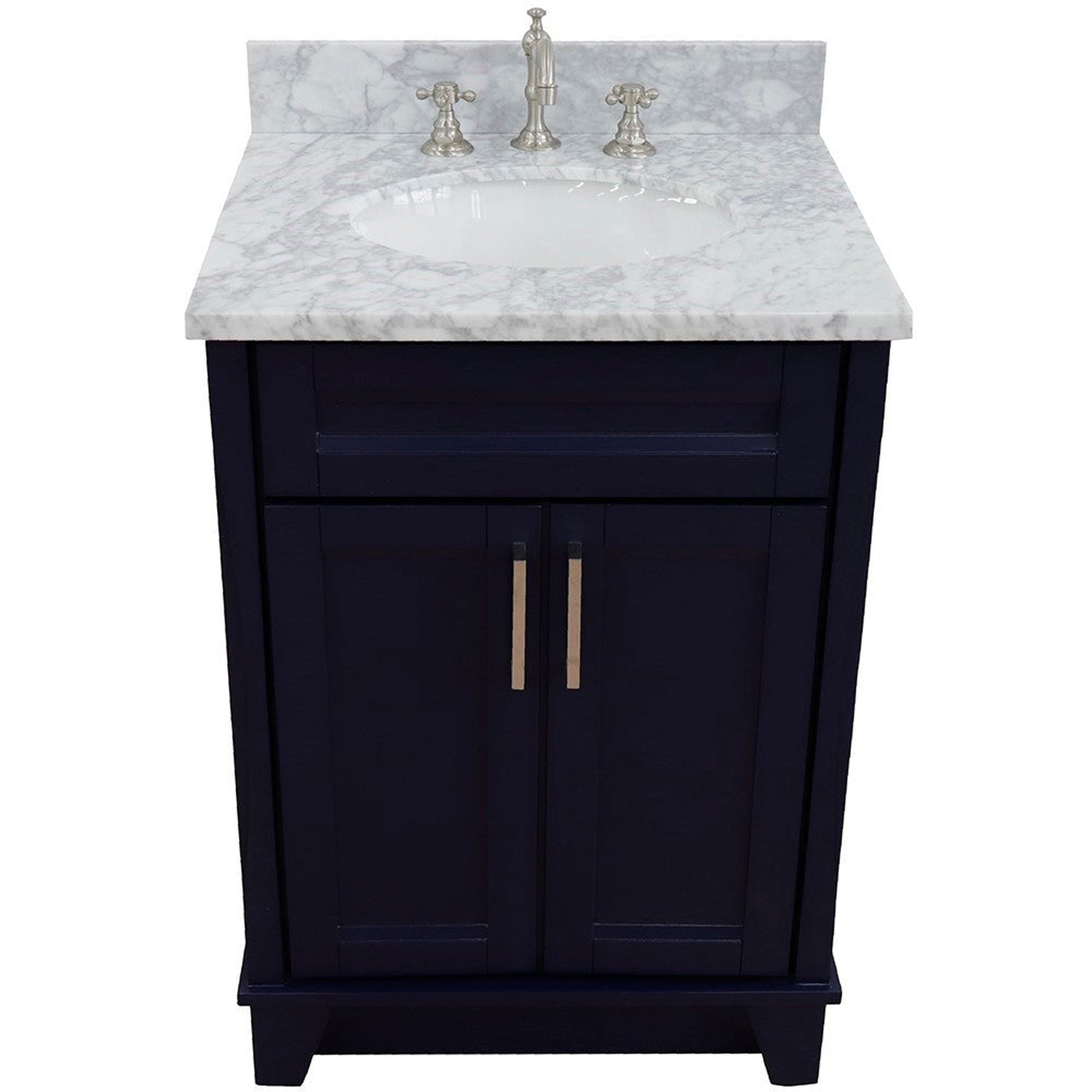 Bellaterra Home Terni 25" 2-Door 1-Drawer Blue Freestanding Vanity Set With Ceramic Undermount Oval Sink and White Carrara Marble Top