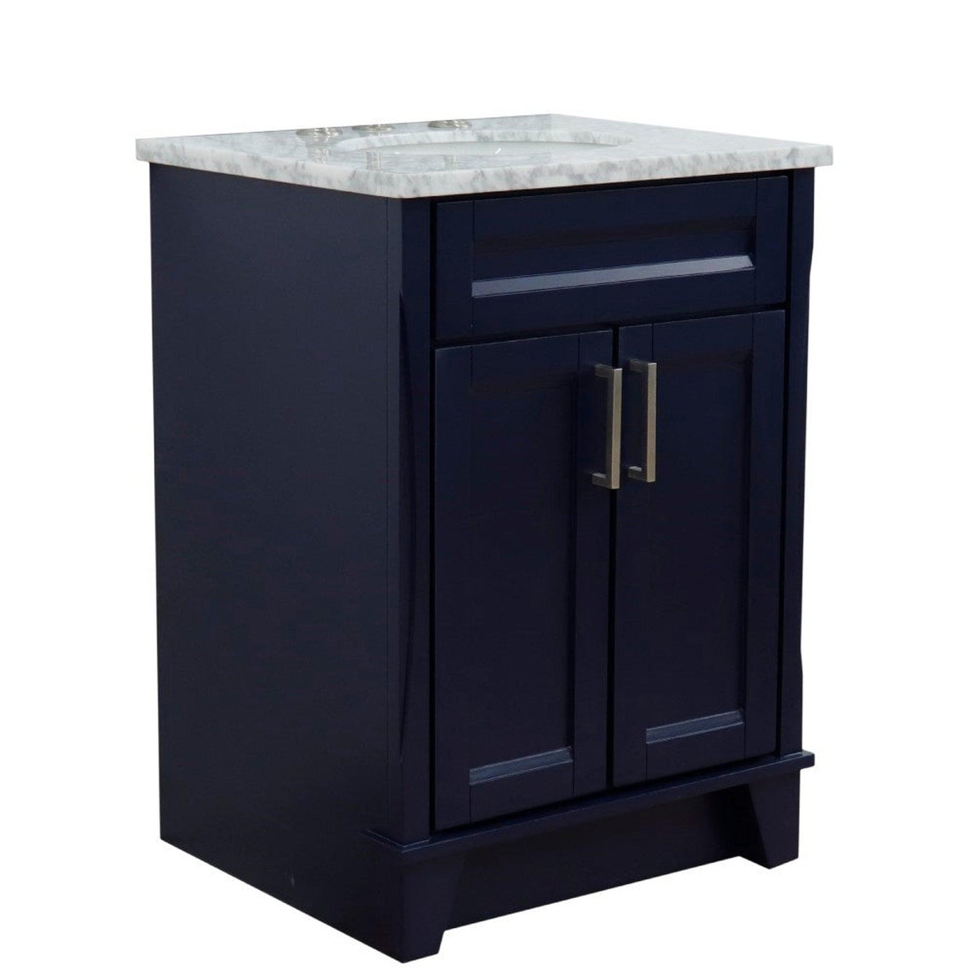 Bellaterra Home Terni 25" 2-Door 1-Drawer Blue Freestanding Vanity Set With Ceramic Undermount Oval Sink and White Carrara Marble Top