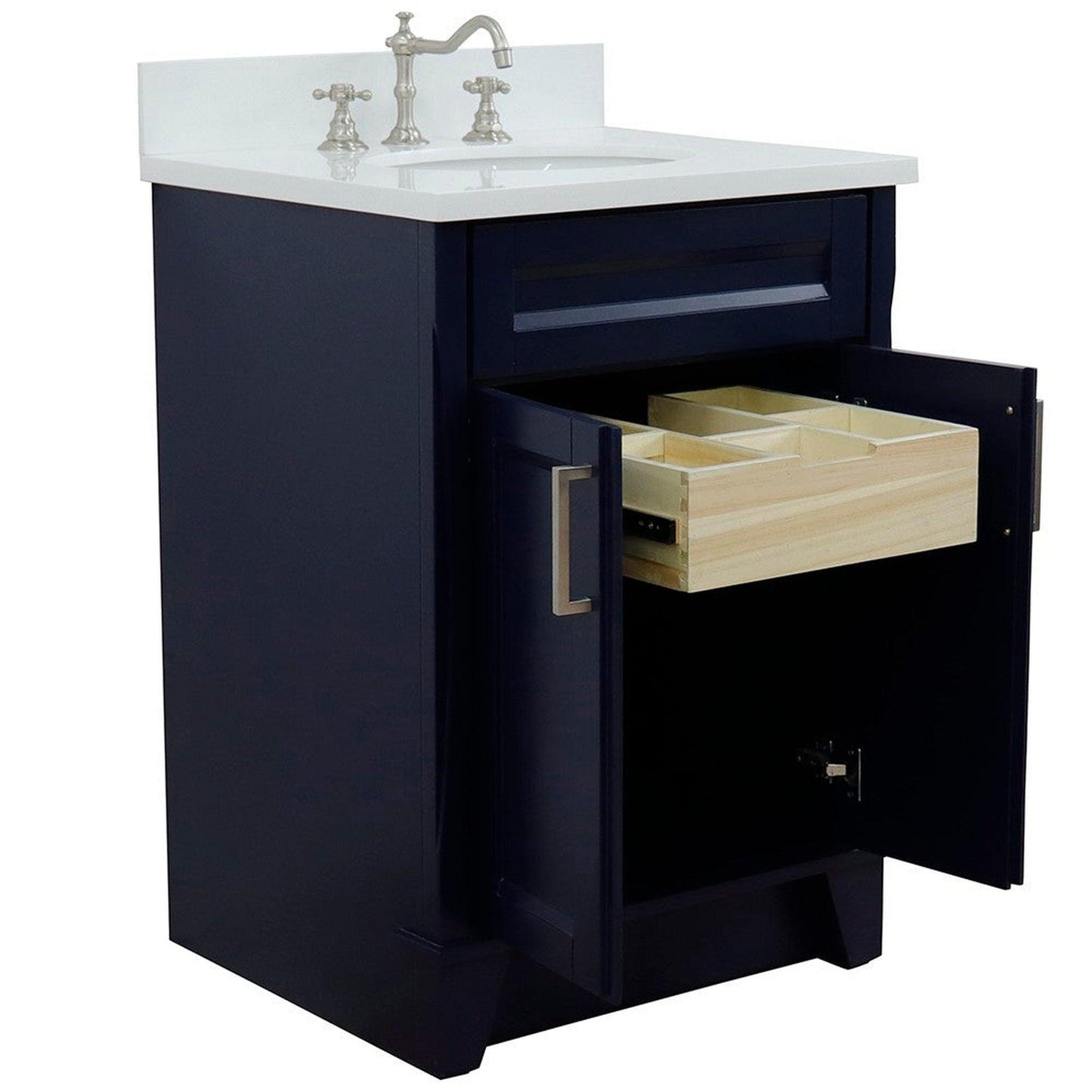 Bellaterra Home Terni 25" 2-Door 1-Drawer Blue Freestanding Vanity Set With Ceramic Undermount Oval Sink and White Quartz Top