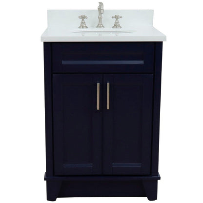 Bellaterra Home Terni 25" 2-Door 1-Drawer Blue Freestanding Vanity Set With Ceramic Undermount Oval Sink and White Quartz Top