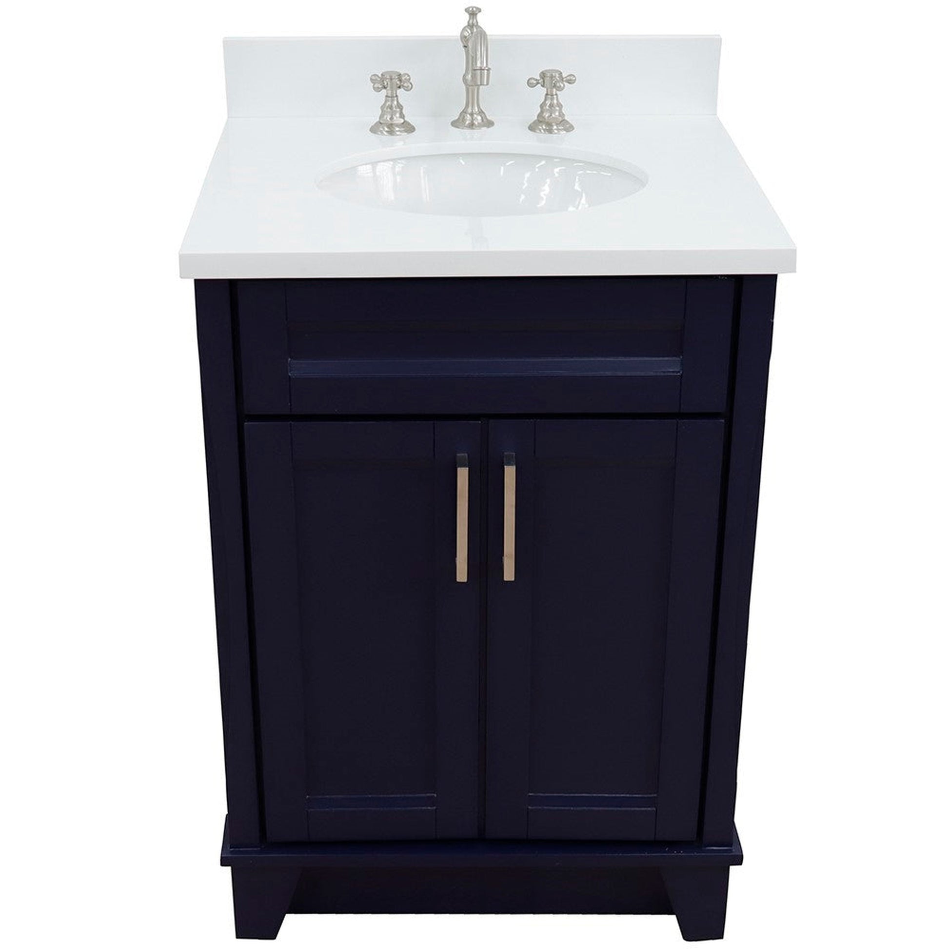 Bellaterra Home Terni 25" 2-Door 1-Drawer Blue Freestanding Vanity Set With Ceramic Undermount Oval Sink and White Quartz Top