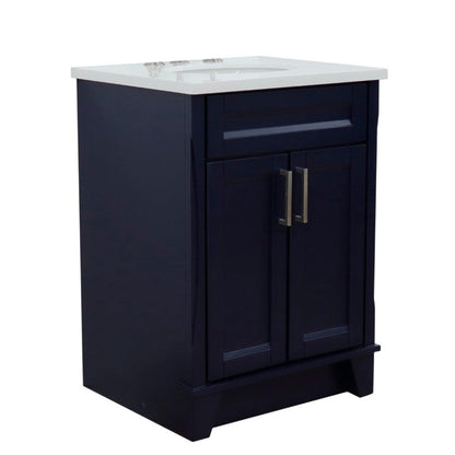 Bellaterra Home Terni 25" 2-Door 1-Drawer Blue Freestanding Vanity Set With Ceramic Undermount Oval Sink and White Quartz Top