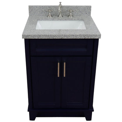 Bellaterra Home Terni 25" 2-Door 1-Drawer Blue Freestanding Vanity Set With Ceramic Undermount Rectangular Sink and Gray Granite Top