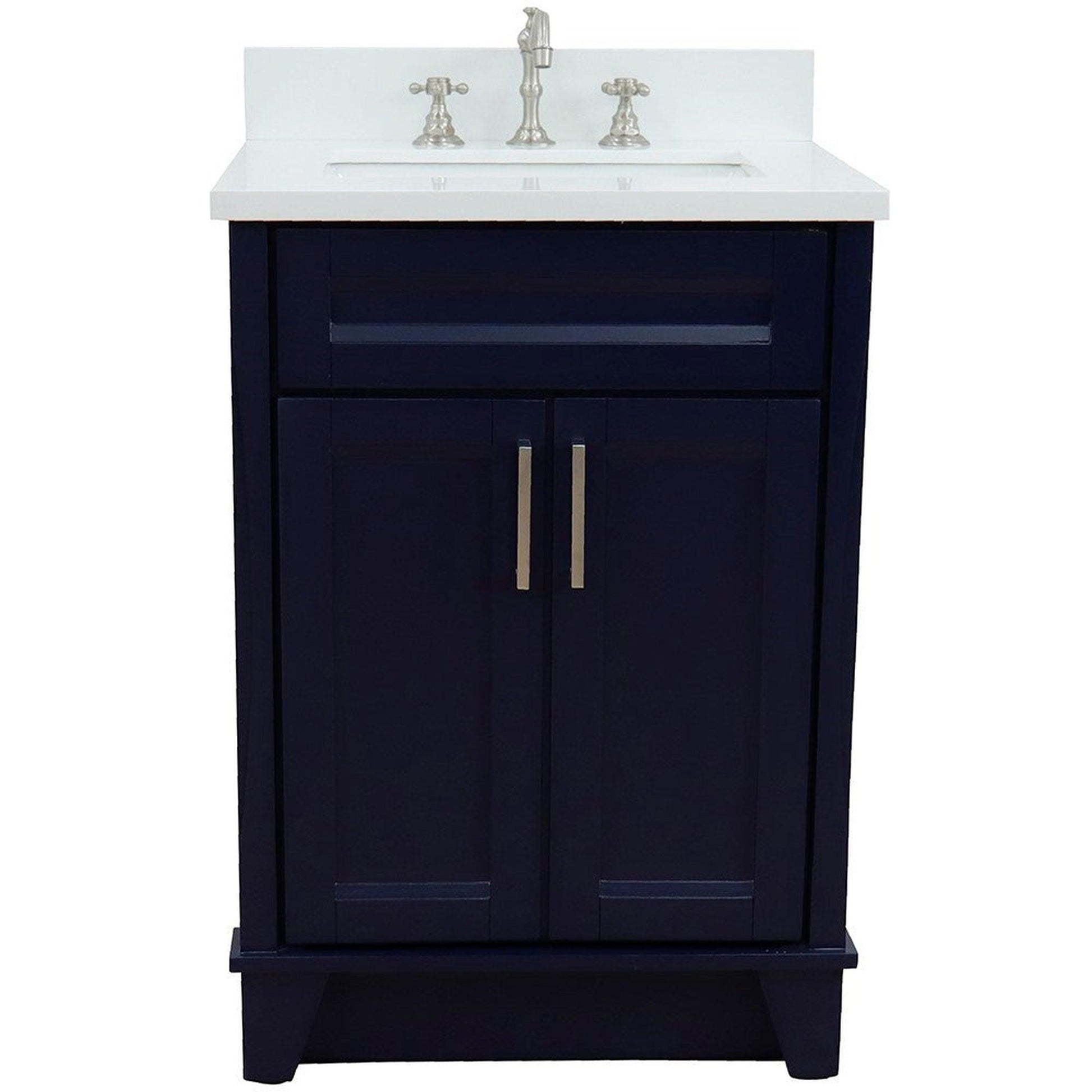 Bellaterra Home Terni 25" 2-Door 1-Drawer Blue Freestanding Vanity Set With Ceramic Undermount Rectangular Sink and White Quartz Top