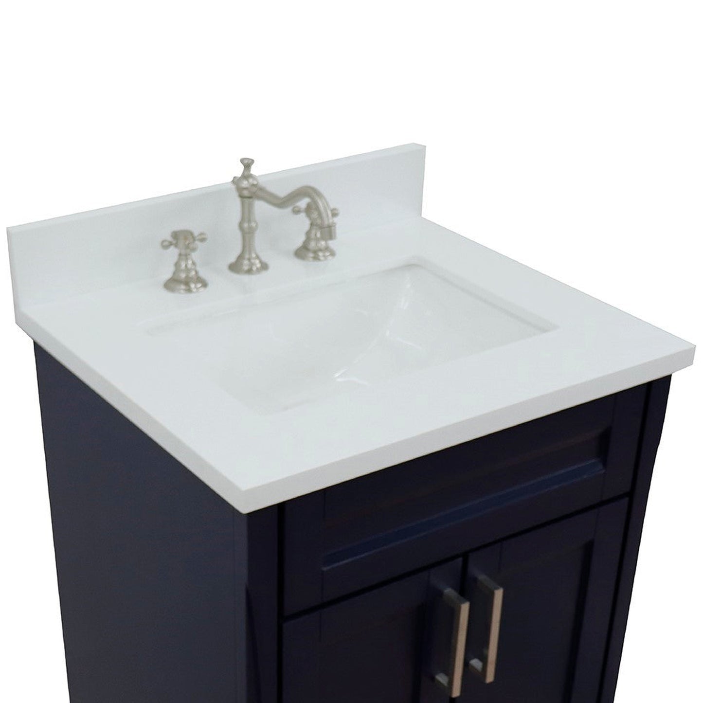 Bellaterra Home Terni 25" 2-Door 1-Drawer Blue Freestanding Vanity Set With Ceramic Undermount Rectangular Sink and White Quartz Top