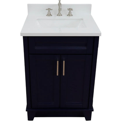 Bellaterra Home Terni 25" 2-Door 1-Drawer Blue Freestanding Vanity Set With Ceramic Undermount Rectangular Sink and White Quartz Top