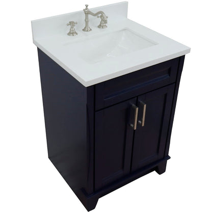 Bellaterra Home Terni 25" 2-Door 1-Drawer Blue Freestanding Vanity Set With Ceramic Undermount Rectangular Sink and White Quartz Top