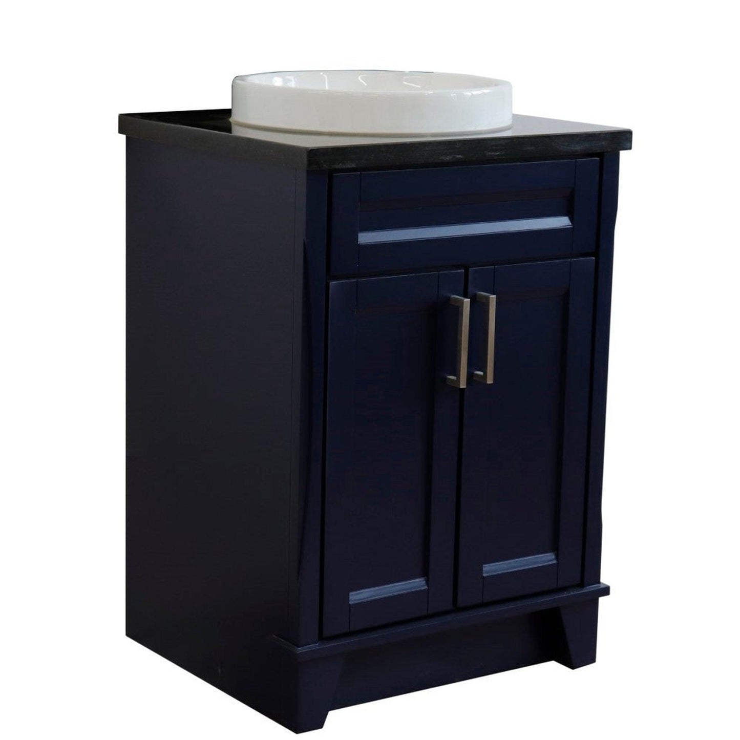 Bellaterra Home Terni 25" 2-Door 1-Drawer Blue Freestanding Vanity Set With Ceramic Vessel Sink and Black Galaxy Granite Top