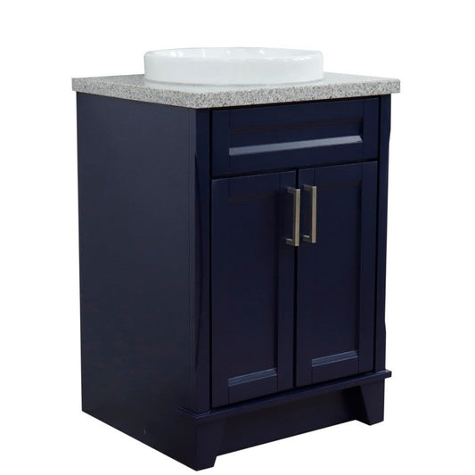 Bellaterra Home Terni 25" 2-Door 1-Drawer Blue Freestanding Vanity Set With Ceramic Vessel Sink and Gray Granite Top