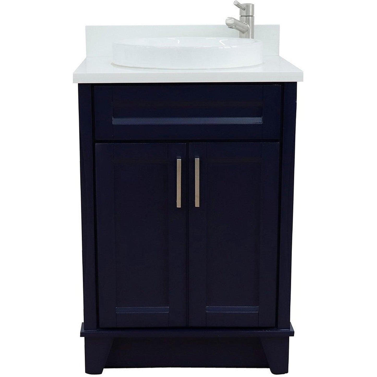 Bellaterra Home Terni 25" 2-Door 1-Drawer Blue Freestanding Vanity Set With Ceramic Vessel Sink and White Quartz Top