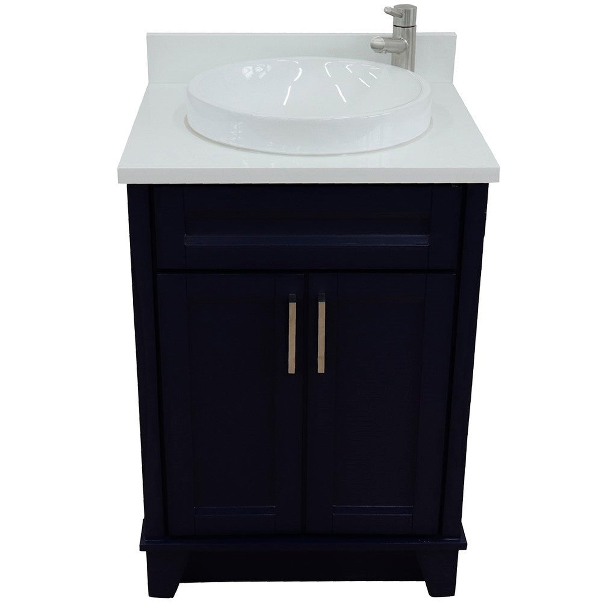 Bellaterra Home Terni 25" 2-Door 1-Drawer Blue Freestanding Vanity Set With Ceramic Vessel Sink and White Quartz Top