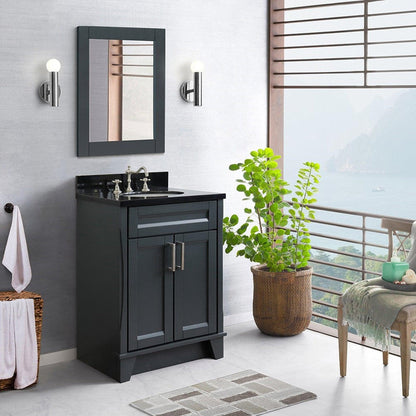Bellaterra Home Terni 25" 2-Door 1-Drawer Dark Gray Freestanding Vanity Set With Ceramic Undermount Oval Sink and Black Galaxy Granite Top