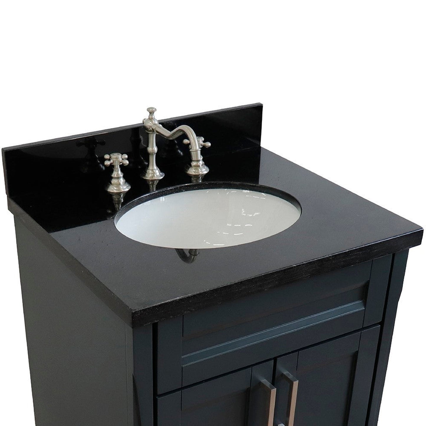 Bellaterra Home Terni 25" 2-Door 1-Drawer Dark Gray Freestanding Vanity Set With Ceramic Undermount Oval Sink and Black Galaxy Granite Top