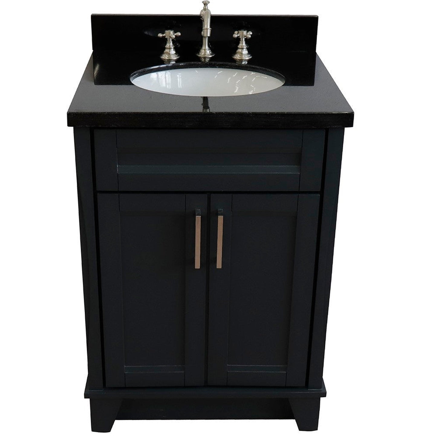 Bellaterra Home Terni 25" 2-Door 1-Drawer Dark Gray Freestanding Vanity Set With Ceramic Undermount Oval Sink and Black Galaxy Granite Top