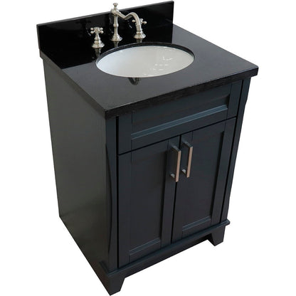 Bellaterra Home Terni 25" 2-Door 1-Drawer Dark Gray Freestanding Vanity Set With Ceramic Undermount Oval Sink and Black Galaxy Granite Top
