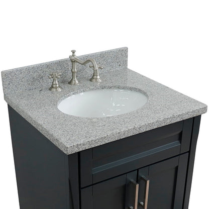 Bellaterra Home Terni 25" 2-Door 1-Drawer Dark Gray Freestanding Vanity Set With Ceramic Undermount Oval Sink and Gray Granite Top