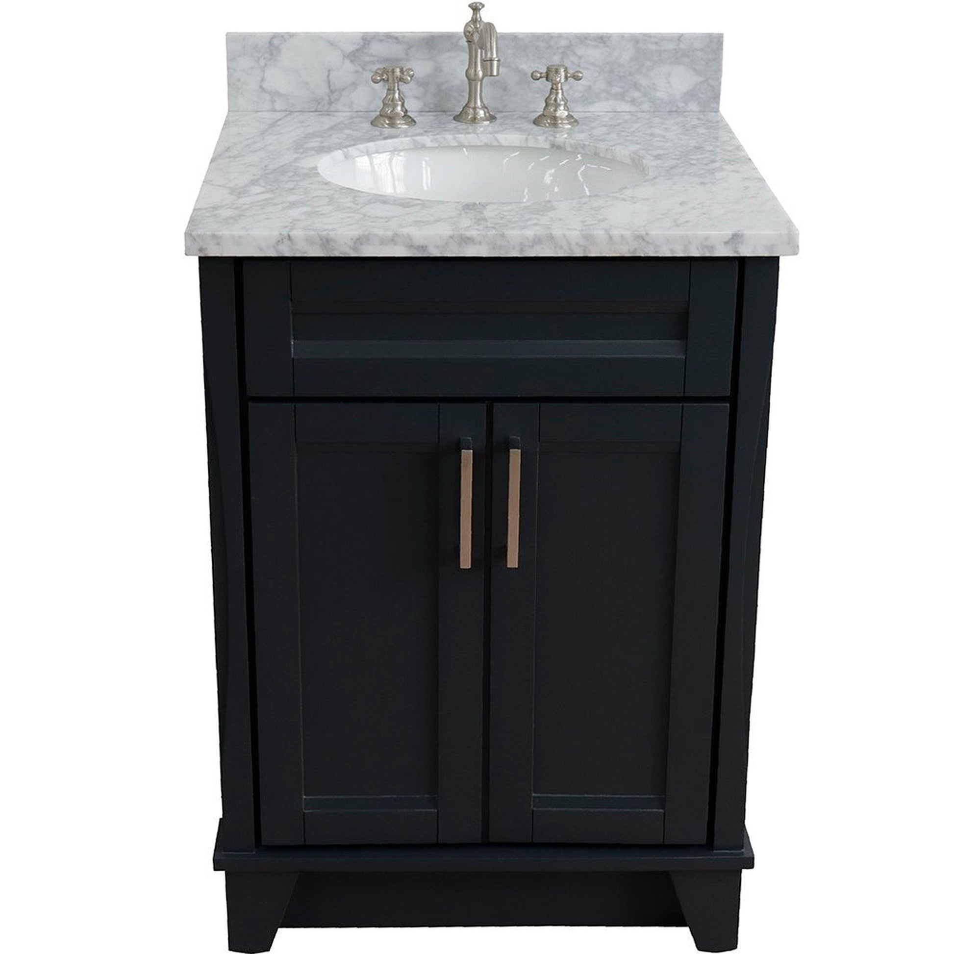 Bellaterra Home Terni 25" 2-Door 1-Drawer Dark Gray Freestanding Vanity Set With Ceramic Undermount Oval Sink and White Carrara Marble Top