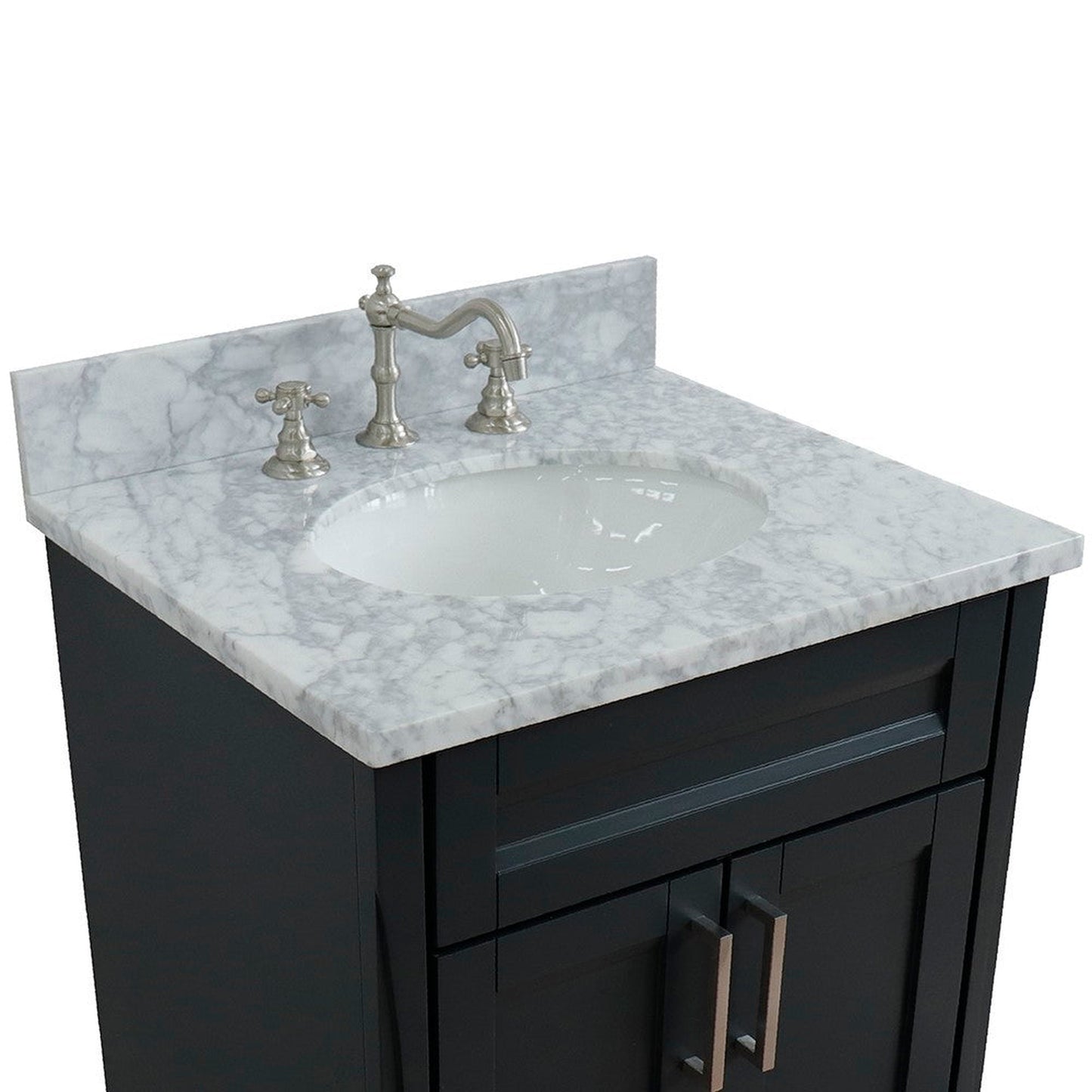 Bellaterra Home Terni 25" 2-Door 1-Drawer Dark Gray Freestanding Vanity Set With Ceramic Undermount Oval Sink and White Carrara Marble Top