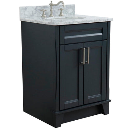 Bellaterra Home Terni 25" 2-Door 1-Drawer Dark Gray Freestanding Vanity Set With Ceramic Undermount Oval Sink and White Carrara Marble Top