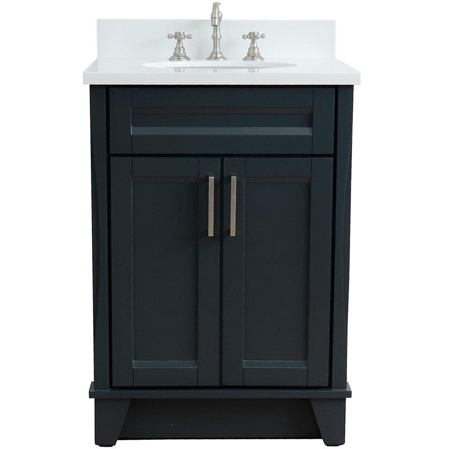 Bellaterra Home Terni 25" 2-Door 1-Drawer Dark Gray Freestanding Vanity Set With Ceramic Undermount Oval Sink and White Quartz Top