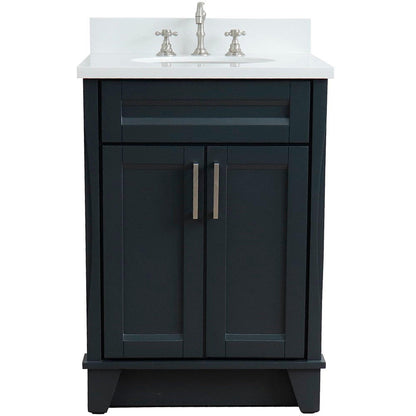 Bellaterra Home Terni 25" 2-Door 1-Drawer Dark Gray Freestanding Vanity Set With Ceramic Undermount Oval Sink and White Quartz Top