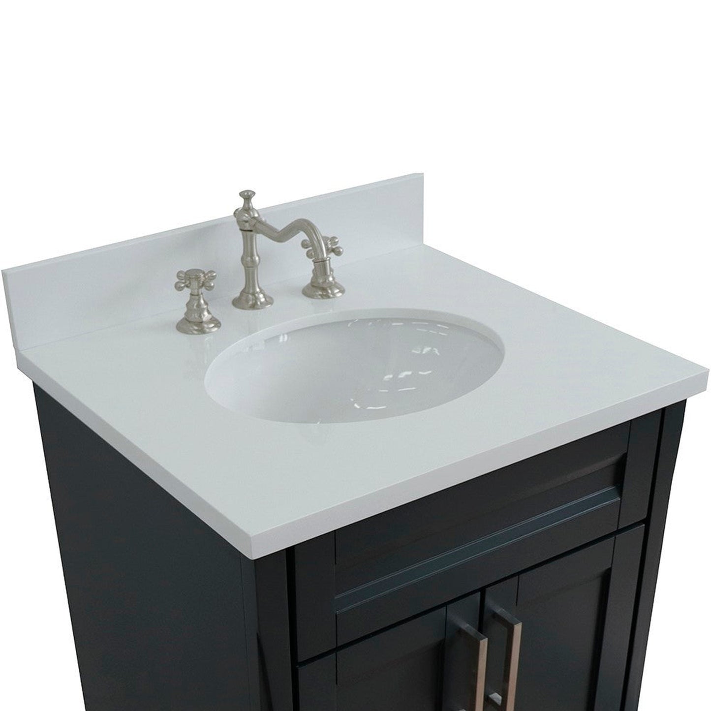 Bellaterra Home Terni 25" 2-Door 1-Drawer Dark Gray Freestanding Vanity Set With Ceramic Undermount Oval Sink and White Quartz Top