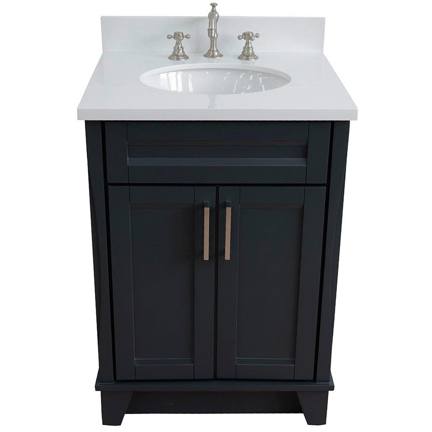 Bellaterra Home Terni 25" 2-Door 1-Drawer Dark Gray Freestanding Vanity Set With Ceramic Undermount Oval Sink and White Quartz Top