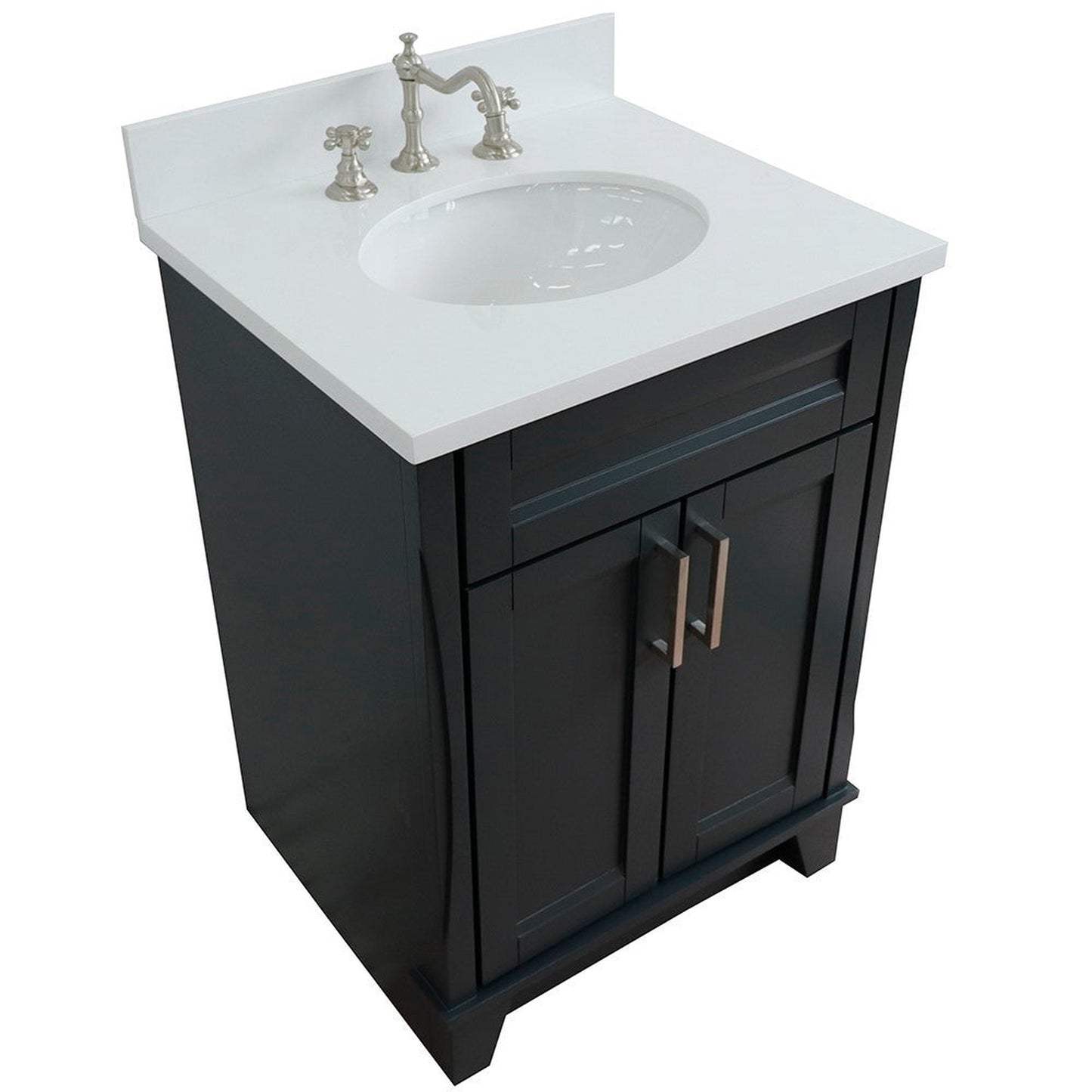 Bellaterra Home Terni 25" 2-Door 1-Drawer Dark Gray Freestanding Vanity Set With Ceramic Undermount Oval Sink and White Quartz Top