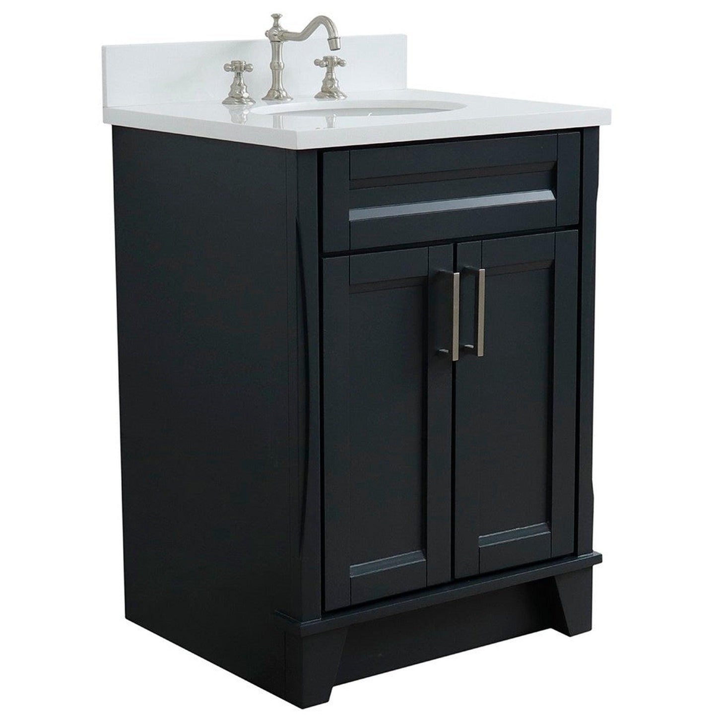 Bellaterra Home Terni 25" 2-Door 1-Drawer Dark Gray Freestanding Vanity Set With Ceramic Undermount Oval Sink and White Quartz Top