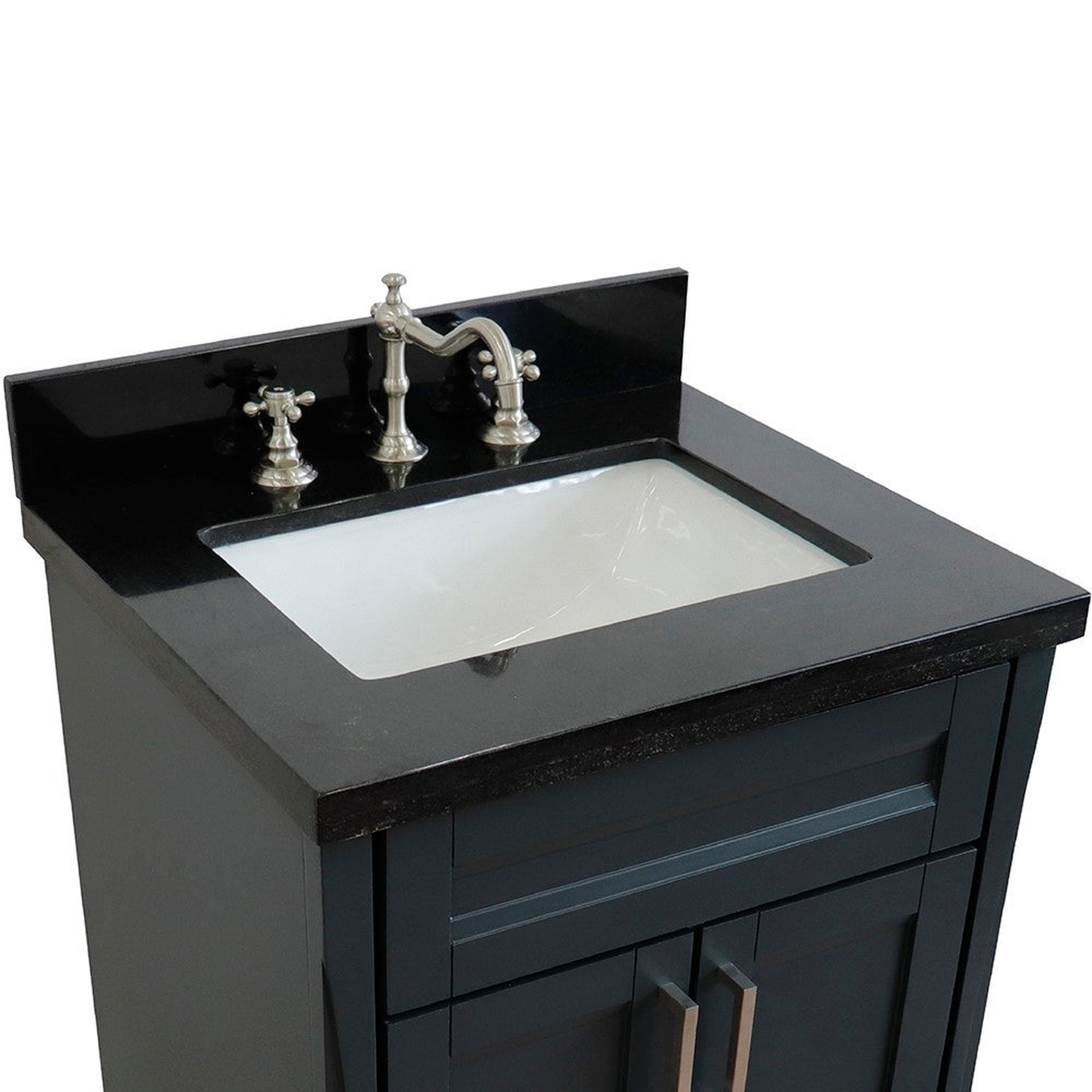 Bellaterra Home Terni 25" 2-Door 1-Drawer Dark Gray Freestanding Vanity Set With Ceramic Undermount Rectangular Sink and Black Galaxy Granite Top