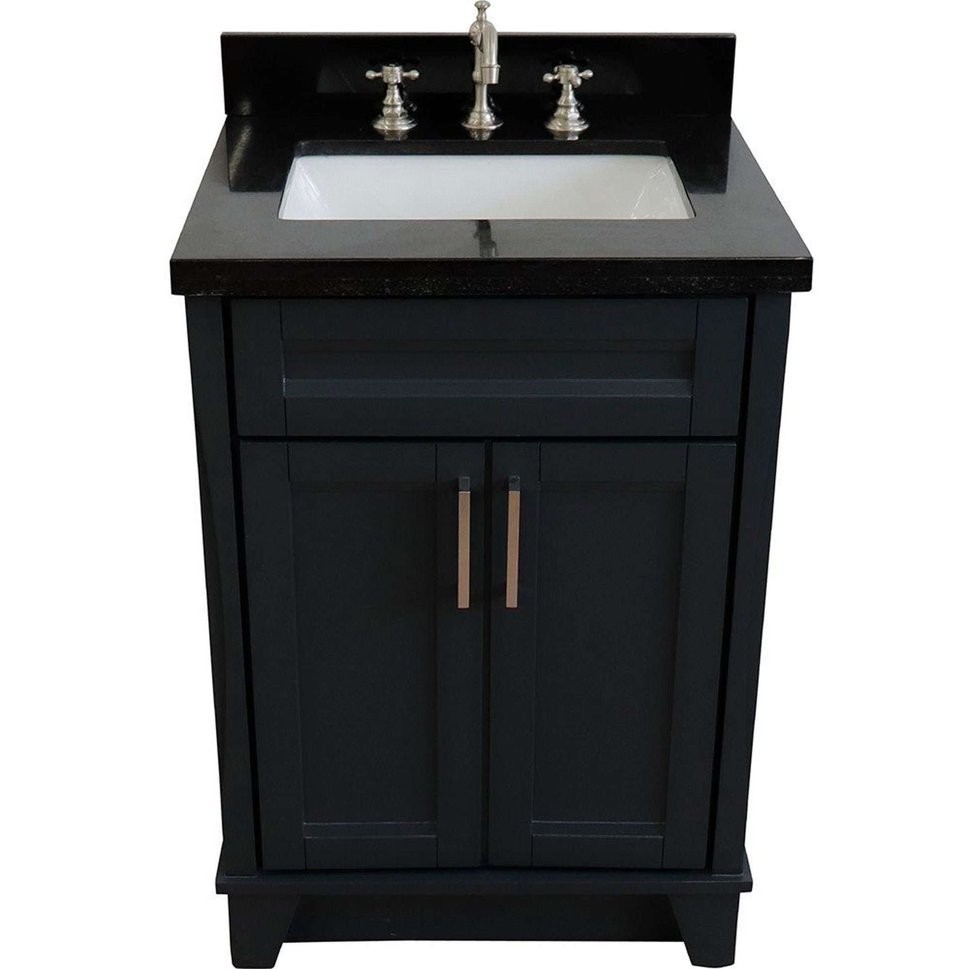 Bellaterra Home Terni 25" 2-Door 1-Drawer Dark Gray Freestanding Vanity Set With Ceramic Undermount Rectangular Sink and Black Galaxy Granite Top